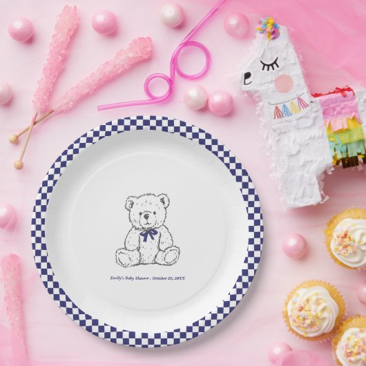 Marinebär mit blauem Schachbrettmuster - unser kle Pappteller (Party)