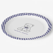 Marinebär mit blauem Schachbrettmuster - unser kle Pappteller (Schrägansicht)