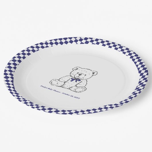 Marinebär mit blauem Schachbrettmuster - unser kle Pappteller (Schrägansicht)