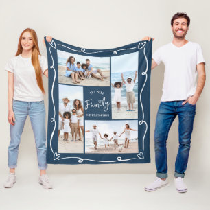 Marineblau 4 Foto Familie Jahr Est Handgezeichnete Fleecedecke