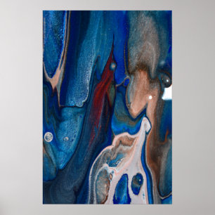 Marineblau Abstrakte Streifen Metallische Fluid Ku Poster