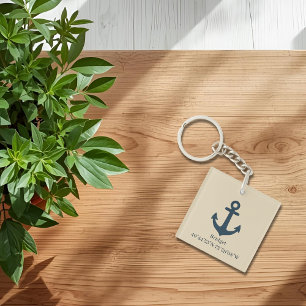 Marineblau Anchor mit Namen und Koordinaten Schlüsselanhänger