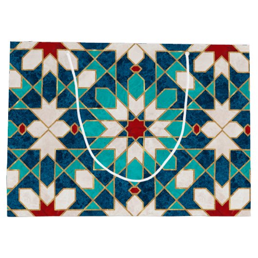 Marineblau Aquamariner weißer Marmor marokkanische Große Geschenktüte (Rückseite)