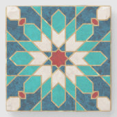 Marineblau Aquamariner weißer Marmor marokkanische Steinuntersetzer (Vorderseite)