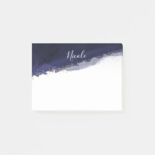 Marineblau Aquarell Gold Modern Chic Elegant Post-it Klebezettel