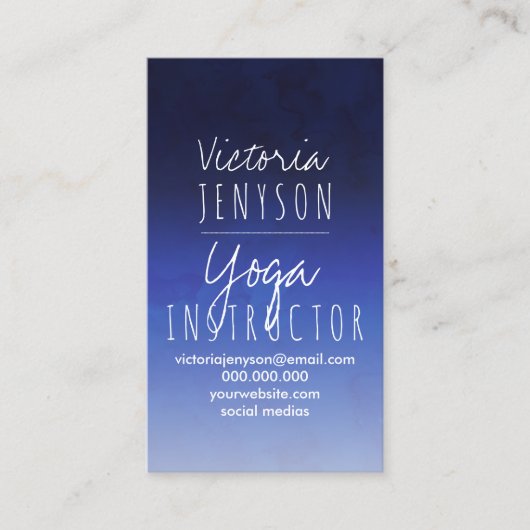 Marineblau-Aquarell ombre Yoga Visitenkarte (Vorderseite)