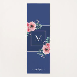 Marineblau | Aquarellfarben Blume Monogramm Yoga M Yogamatte