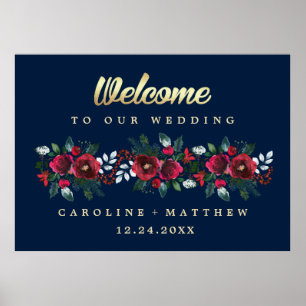 Marineblau   Begrüßungszeichen von Burgundy Bloom Poster