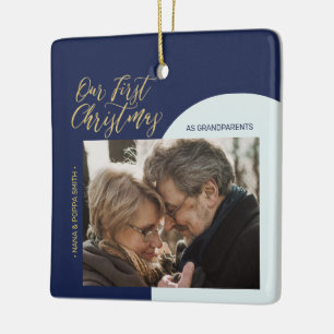 Marineblau, Blau & Gold Moderne Erstes Weihnachtsf Keramikornament