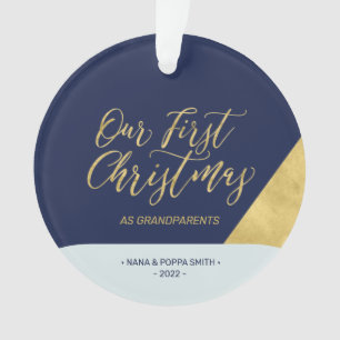 Marineblau, Blau & Gold Moderne Erstes Weihnachtsf Ornament