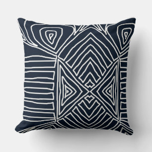 Marineblau-blaues Tribal Maze Mud Tuch Muster Afri Kissen