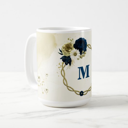 Marineblau-Blume Kaffeetasse (Vorderseite Links)