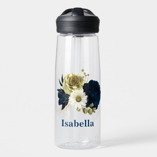 Marineblau-Blume Trinkflasche (Vorne)