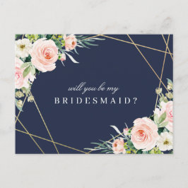 Marineblau & Blütenblume werden Sie meine Überbrüc Einladungspostkarte