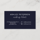 Marineblau Brushstrokehaar-Make-uptypographie Visitenkarte (Rückseite)