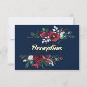 Marineblau | Burgundy Bloom Wedding Cards Einladung (Vorderseite)