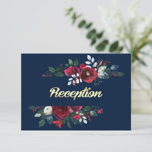 Marineblau | Burgundy Bloom Wedding Cards Einladung (Stehend Vorderseite)