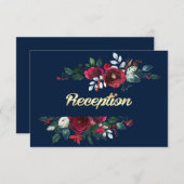 Marineblau | Burgundy Bloom Wedding Cards Einladung (Vorne/Hinten)