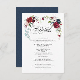 Marineblau | Burgundy Bloral Wedding Detail Cards Einladung