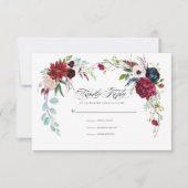 Marineblau | Burgundy Floral Wedding RSVP Card Einladung (Vorderseite)
