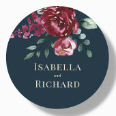 Marineblau | Burgundy Floral Wedding Runder Aufkleber