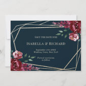 Marineblau | Burgundy Floral Wedding Save the Date (Vorderseite)