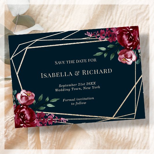 Marineblau | Burgundy Floral Wedding Save the Date