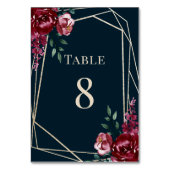 Marineblau | Burgundy Floral Wedding Tischnummer (Vorderseite)