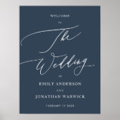 Marineblau | Calligraphy Simple Wedding Welcome Poster (Vorne)