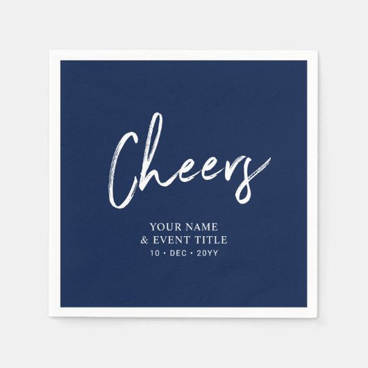Marineblau | Cheers Brush Script Party Celebration Serviette (Vorderseite)