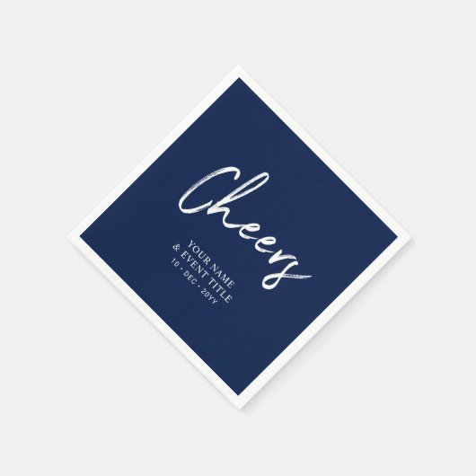 Marineblau | Cheers Brush Script Party Celebration Serviette (Ecke)