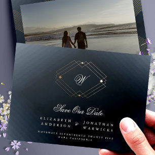 Marineblau-Deko-Monogramm-Foto Save The Date