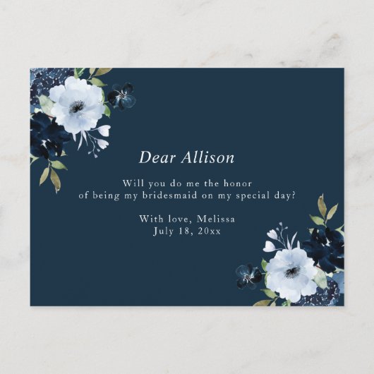 Marineblau: Du bist meine Jungfrau-Karte Einladungspostkarte (Rückseite)