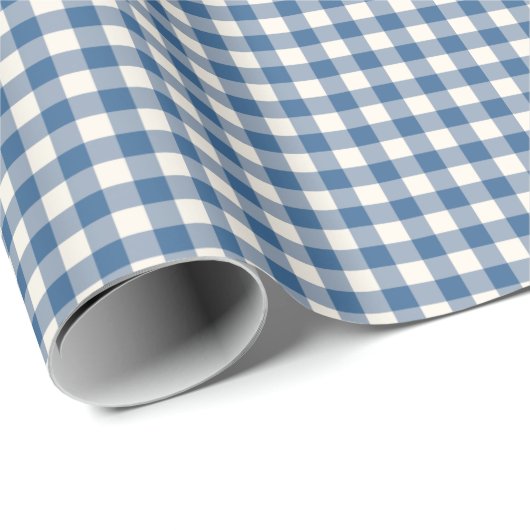 Marineblau | Einfaches Vintages Gingham-Kariertes Geschenkpapier (Rolleneckpunkt)