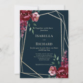 Marineblau | Einladung von Burgund Floral Wedding (Vorderseite)