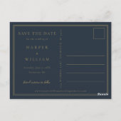 Marineblau-Foto Save the Date Postkarte (Rückseite)