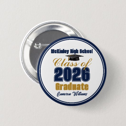 Marineblau-Gold-Abschlussfeier der Klasse 2026 Button (Vorne & Hinten)