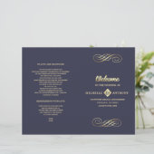Marineblau | Gold Elegant Folded Wedding Program (Stehend Vorderseite)