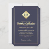 Marineblau | Gold Elegant Wedding Einladung (Vorderseite)