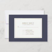 Marineblau | Gold Floral Muster Wedding RSVP Card (Rückseite)