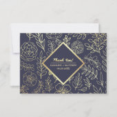 Marineblau | Gold Floral Wedding Dankeschön Karte (Vorderseite)