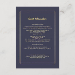Marineblau | Gold Floral Wedding Details Cards Begleitkarte