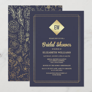 Marineblau   Gold Foil Brautparty Einladung