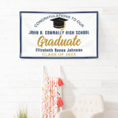 Marineblau Gold Gratulations Absolventenparty Banner (Insitu)