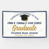 Marineblau Gold Gratulations Absolventenparty Banner (Horizontal)
