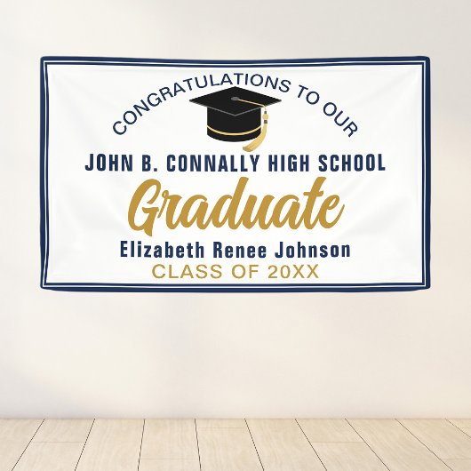 Marineblau Gold Gratulations Absolventenparty Banner