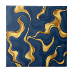 Marineblau-Gold-Marmor-Abstrakt Luxuriöser Wirbel Fliese