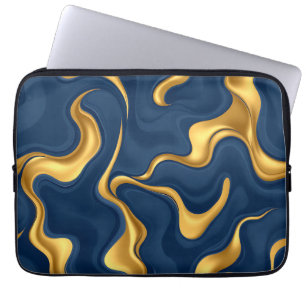 Marineblau-Gold-Marmor Abstrakt Luxuriöser Wirbel Laptopschutzhülle