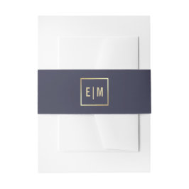 Marineblau | Gold Monogram Wedding Einladungsbanderole