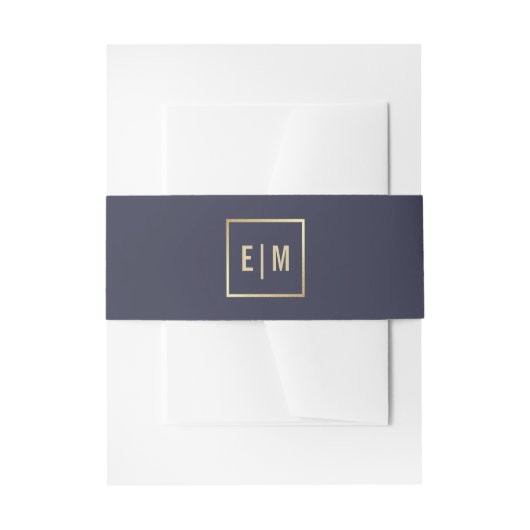 Marineblau | Gold Monogram Wedding Einladungsbanderole (Vorderseite Beispiel)